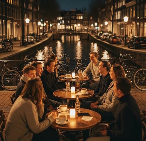 Participants échangeant lors d'une rencontre du Café TDAH francophone à Amsterdam